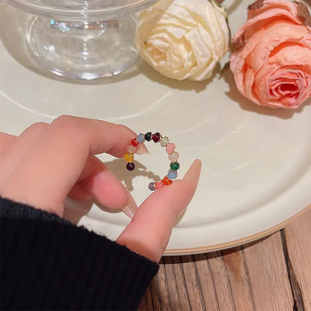 玄唐 超仙气质彩色串珠开口可调节食指戒手饰 铜 戒指 女款