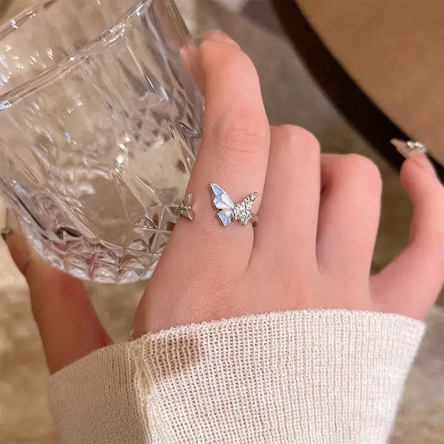 玄唐 韩系甜美时尚气质蝴蝶开口可调节食指 合金 戒指 女款