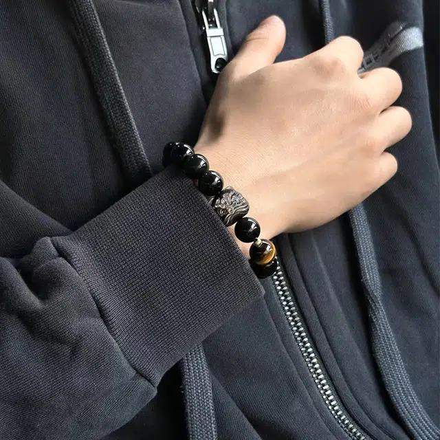 玄唐 国潮纳福八方来财#好运 黑曜石 手串 男女同款情侣款