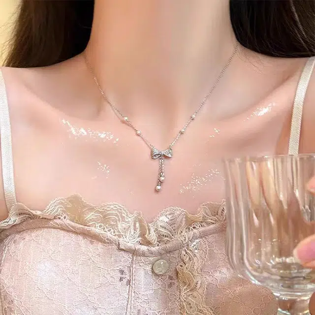 玄唐 珍珠蝴蝶结流苏 轻奢高级感小众 铜 项链 女款
