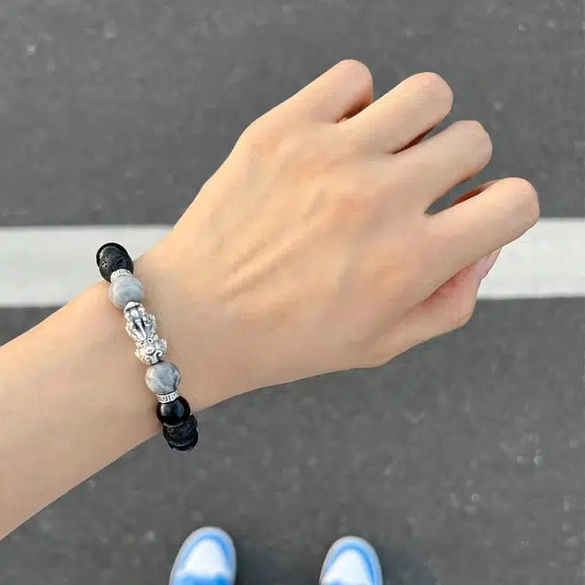 玄唐 招财纳福新中式国#好运处理 黑曜石 手串 男女同款情侣款