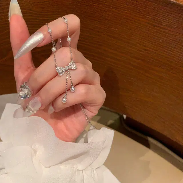 玄唐 珍珠蝴蝶结流苏 轻奢高级感小众 铜 项链 女款