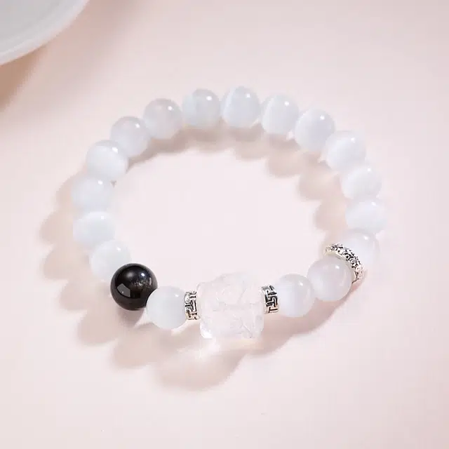 玄唐 设计款醒狮猫眼#好运 黑曜石 手串 男女同款情侣款