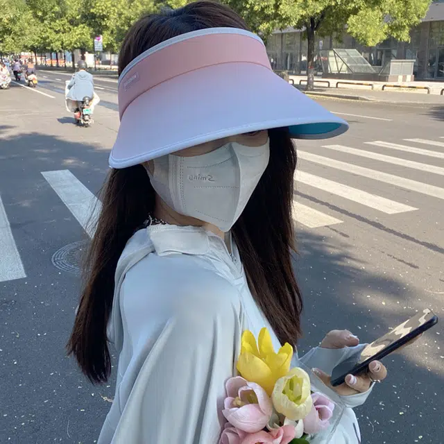 玄唐 大檐防紫外线折叠调节渐变太阳帽户外出行学生时尚百搭遮阳显脸小空顶帽 涤纶 防晒帽 女款
