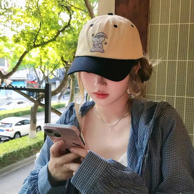 玄唐 甜美可爱睡衣小熊撞色软顶户外出行时尚潮流百搭防晒遮阳大头围显脸小 腈纶 鸭舌帽 男女同款情侣款