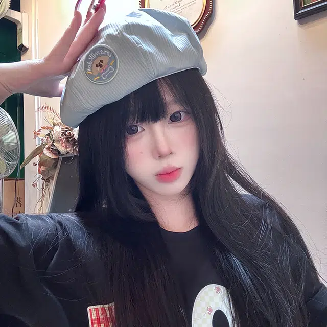 玄唐 日系可爱甜美卡通兔子贴布夏季薄款透气百搭显脸小画家 腈纶 贝雷帽 女款