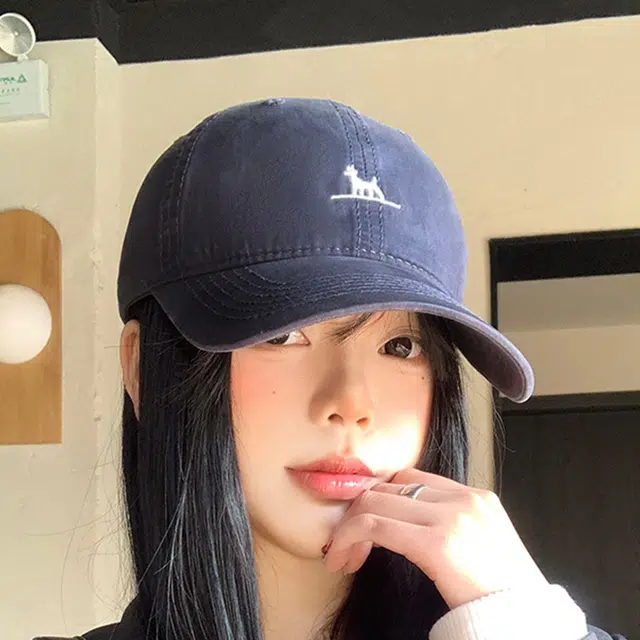 玄唐 可爱卡通小鹿刺绣户外出行防晒遮阳时尚潮流百搭大头围显脸小 棉 鸭舌帽 男女同款情侣款