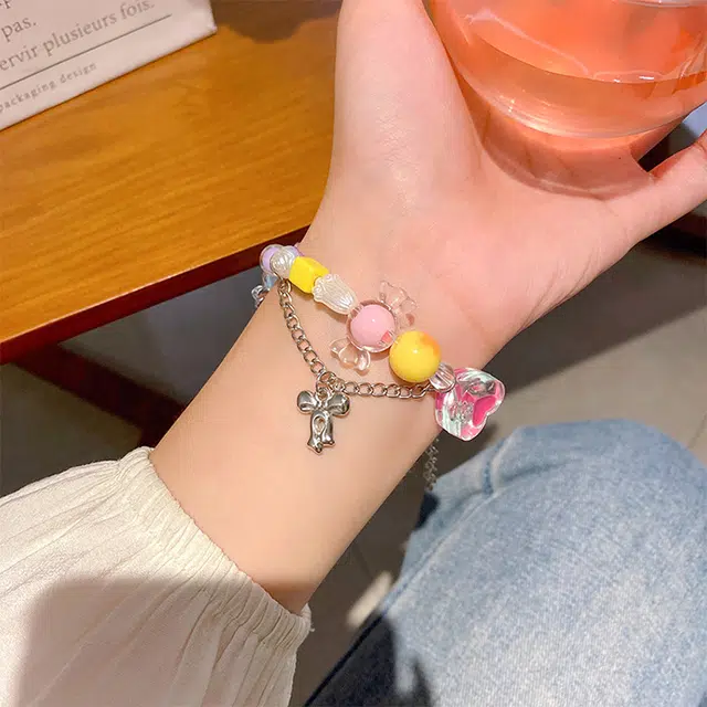 玄唐 甜美可爱多巴胺彩色糖果爱心 夏季轻奢小众高级感 树脂 手链 女款