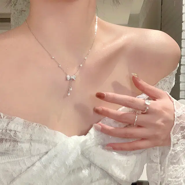 玄唐 蝴蝶结流苏夏日轻奢高级感百搭配饰 合金 项链 女款