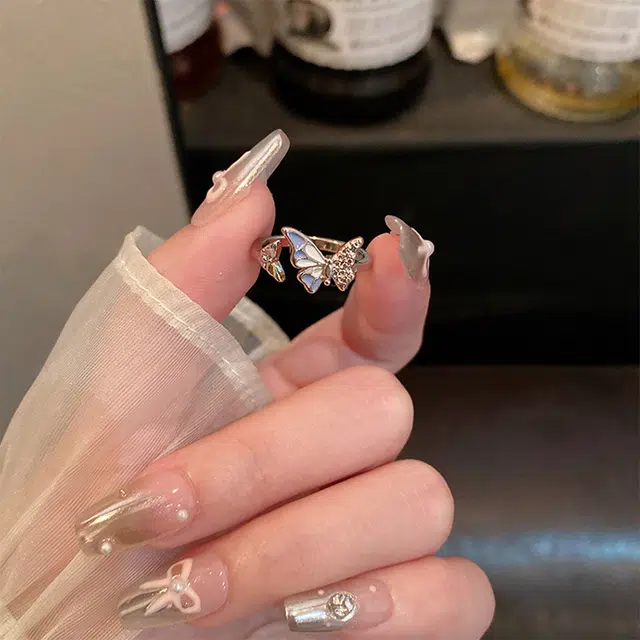 玄唐 韩系甜美时尚气质蝴蝶开口可调节食指 合金 戒指 女款