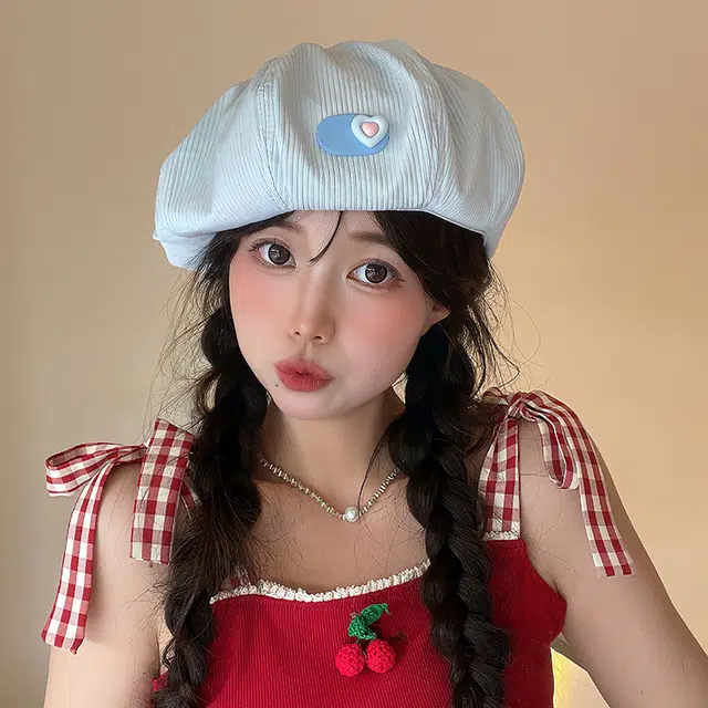 玄唐 日系甜美爱心多巴胺元气薄款出游学生时尚百搭显脸小画家 腈纶 贝雷帽 女款