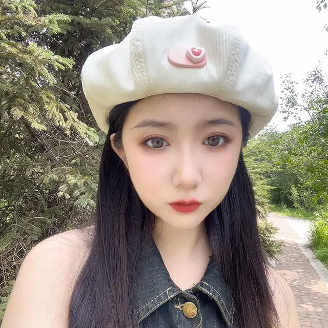 玄唐 日系甜美爱心多巴胺元气薄款出游学生时尚百搭显脸小画家 腈纶 贝雷帽 女款