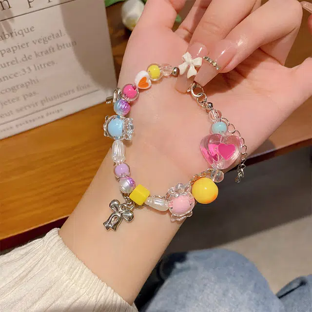 玄唐 甜美可爱多巴胺彩色糖果爱心 夏季轻奢小众高级感 树脂 手链 女款