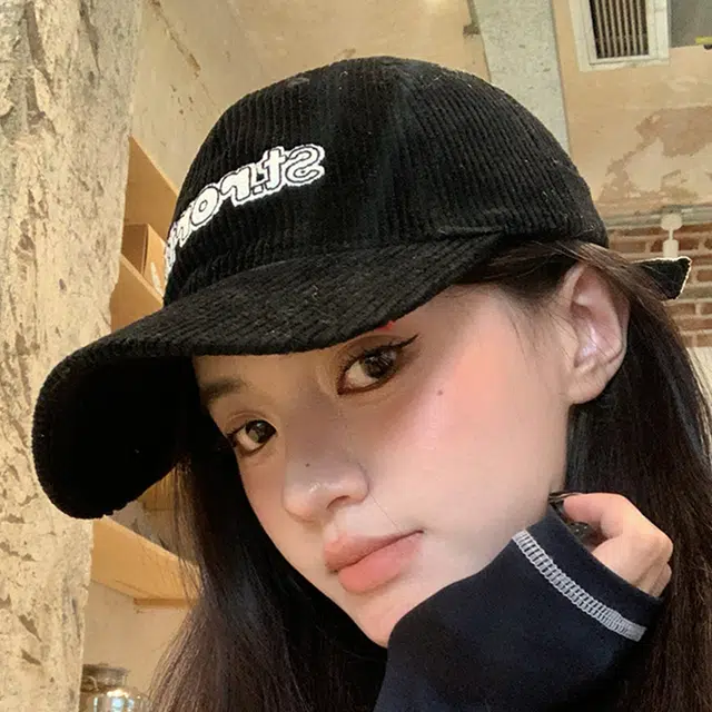 玄唐 可爱小恐龙刺绣字母户外出行休闲百搭遮阳防晒大头围显脸小 灯芯绒 鸭舌帽 男女同款情侣款