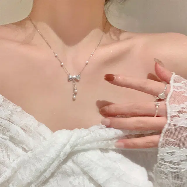 玄唐 蝴蝶结流苏夏日轻奢高级感百搭配饰 合金 项链 女款