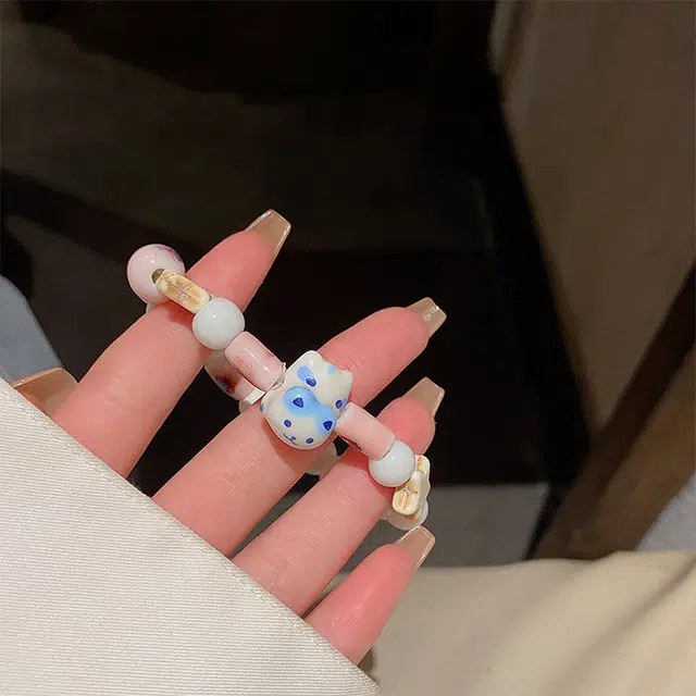 玄唐 多巴胺甜美猫咪串珠超仙气质小清新星星爱心手饰夏季 树脂 手串 女款
