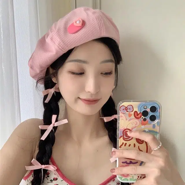 玄唐 日系甜美爱心多巴胺元气薄款出游学生时尚百搭显脸小画家 腈纶 贝雷帽 女款