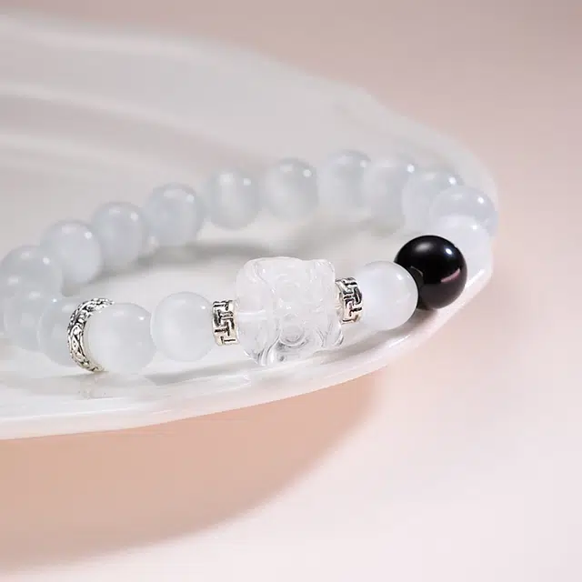 玄唐 设计款醒狮猫眼#好运 黑曜石 手串 男女同款情侣款