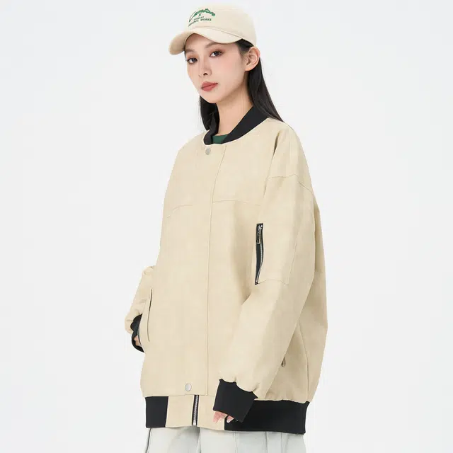 帕丁顿熊  美式复古机车风做旧水洗皮衣美拉德宽松休闲防风夹克经典飞行员棒球服外套 男女同款