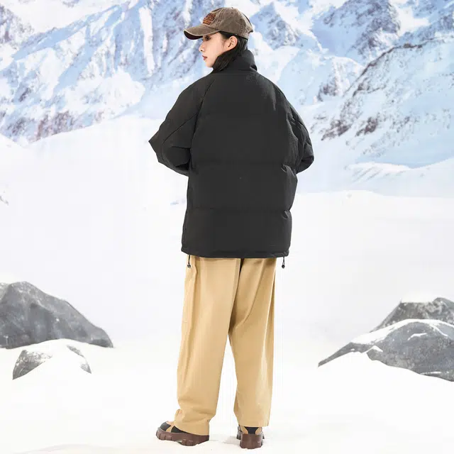 帕丁顿熊 假两件撞色拼接宽松休闲纯色玉米粒加厚保暖羽绒服外套 男女同款
