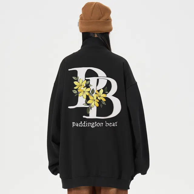 帕丁顿熊 黄金盏花高端万针刺绣休闲潮流百搭美式复古宽松夹克外套 男女同款