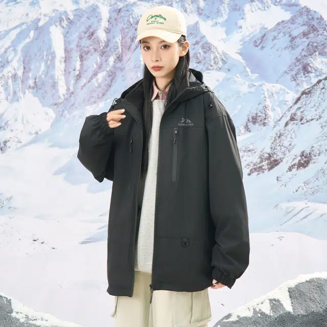 帕丁顿熊 简约反光雪山印花纯色宽松户外休闲防风工装可拆卸内胆三合一防寒保暖加厚夹克外套 男女同款