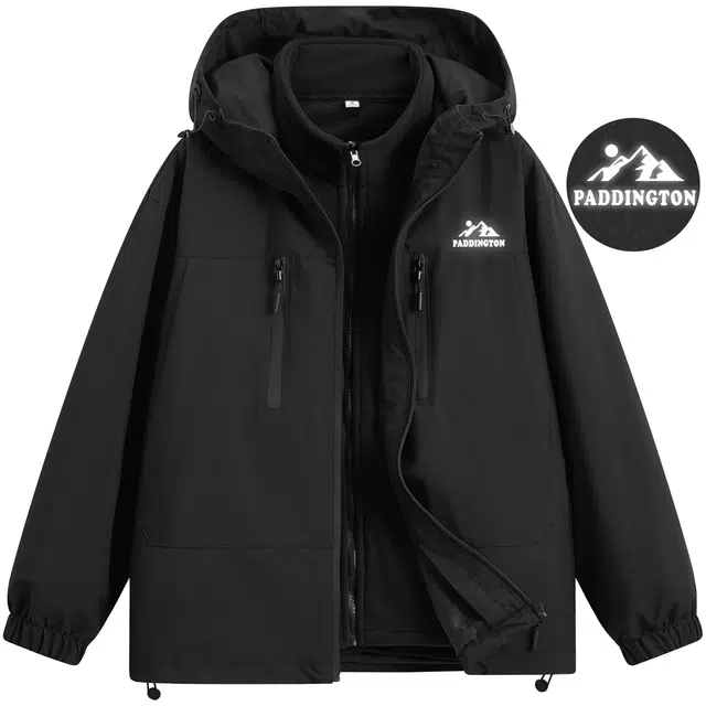 帕丁顿熊 简约反光雪山印花纯色宽松户外休闲防风工装可拆卸内胆三合一防寒保暖加厚夹克外套 男女同款