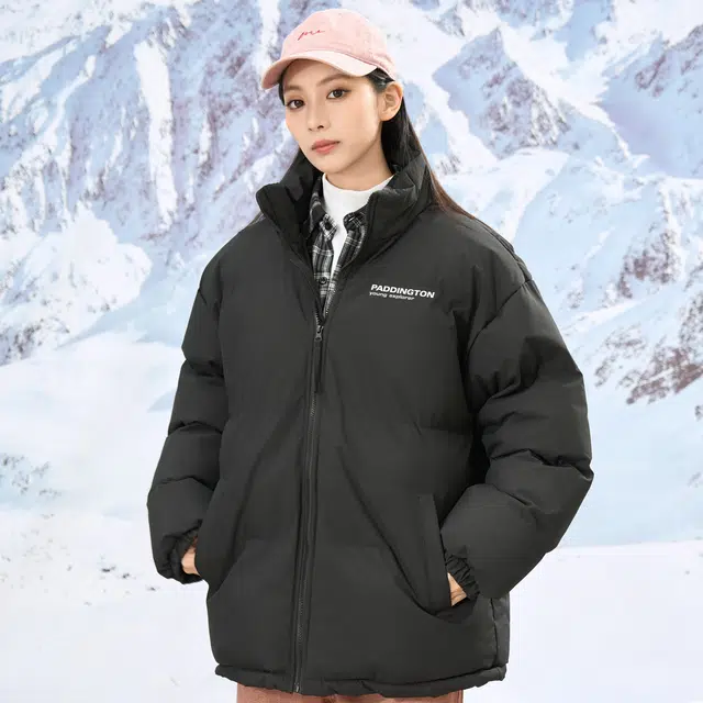 帕丁顿熊 基础简约字母印花纯色宽松休闲面包服防风外套防寒保暖加厚棉服 男女同款