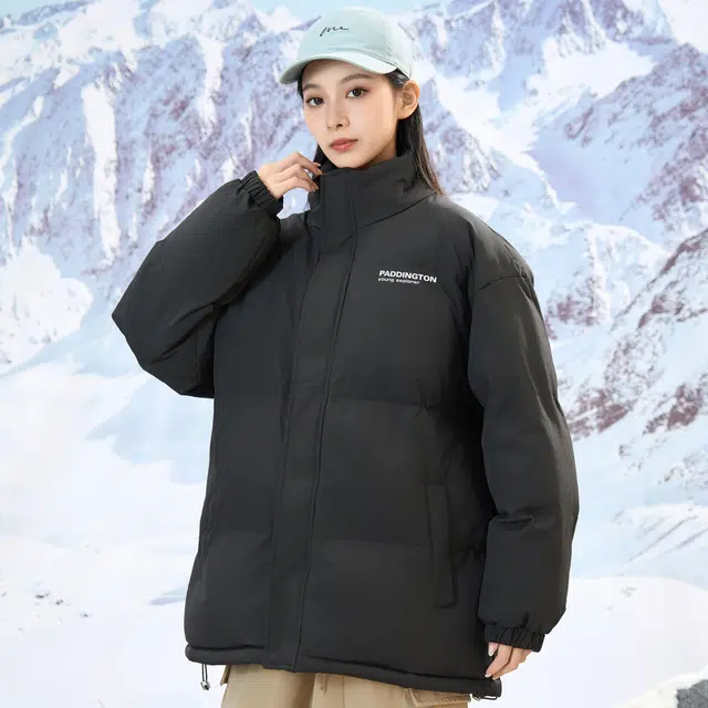 帕丁顿熊 基础款卡通小熊字母贴标面包服外套简约纯色休闲宽松防风防寒保暖加厚棉服 男女同款