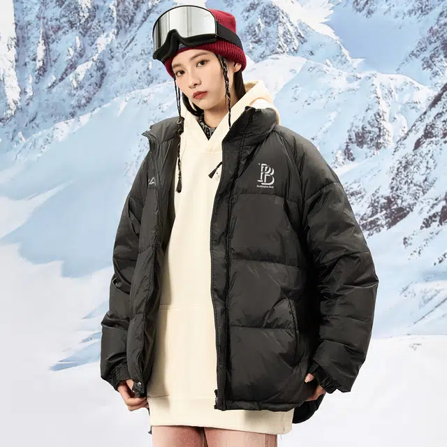 帕丁顿熊 基础款纯色英文字母印花加厚防寒保暖羽绒服 男女同款