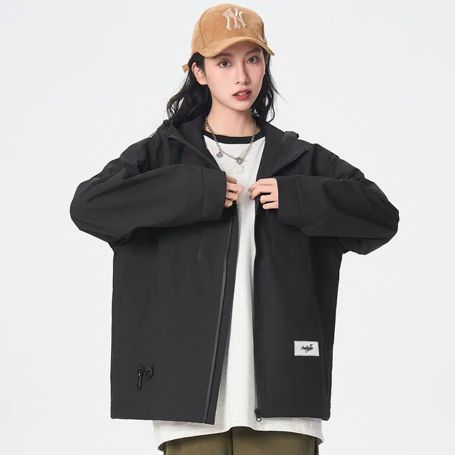 帕丁顿熊 基础款机能口袋下摆抽绳户外宽松休闲防风防水连帽冲锋夹克外套 男女同款