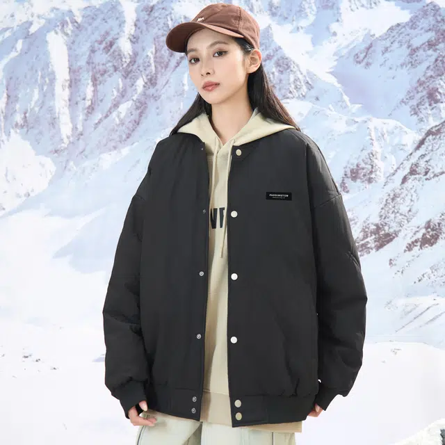 帕丁顿熊 简约菱形格休闲飞行员棒球领加绒加厚棉服 男女同款
