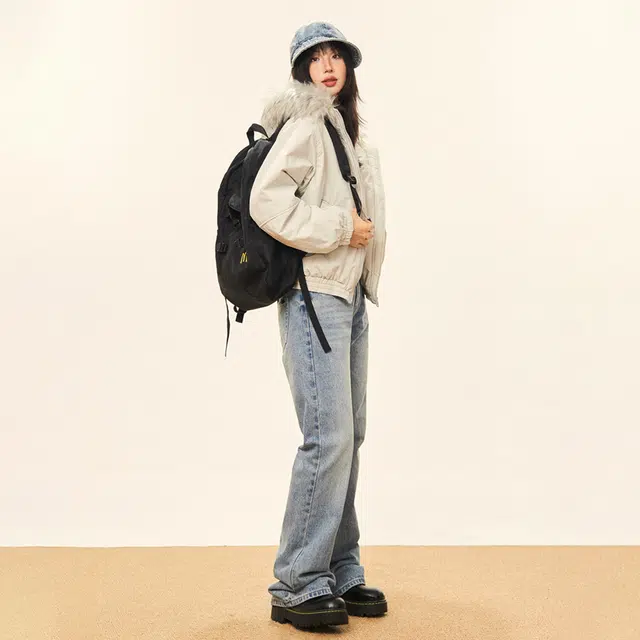 哒头下雨不愁 美式复古纯色毛领保暖舒适长袖小个子休闲时尚高级感连帽设计感派克服宽松棉服 女款