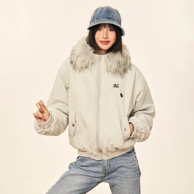 哒头下雨不愁 美式复古纯色毛领保暖舒适长袖小个子休闲时尚高级感连帽设计感派克服宽松棉服 女款