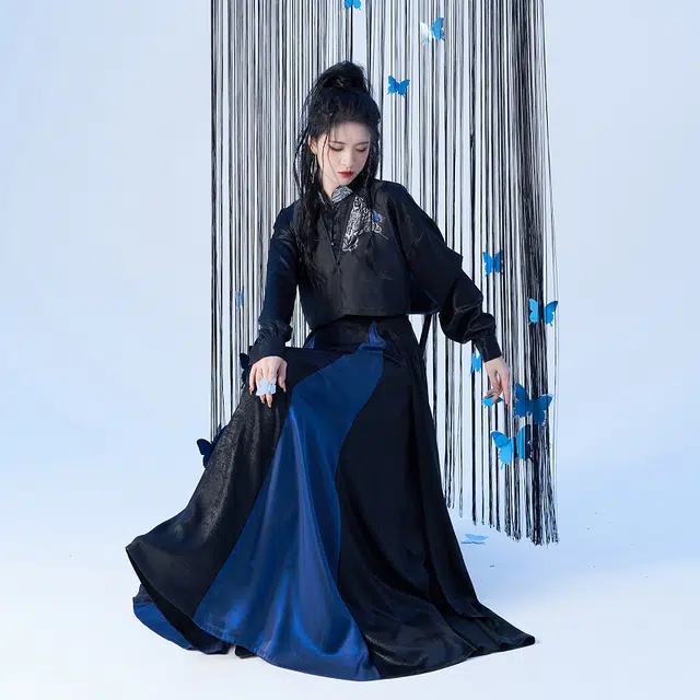 织造司 原创唐制蝴蝶织金改良立领上衣唐褙子发光缎破裙汉服 女款