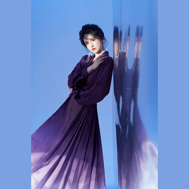 织造司 原创明制汉服改良国风汉元素飞机袖上衣黛紫渐变马面裙 女款