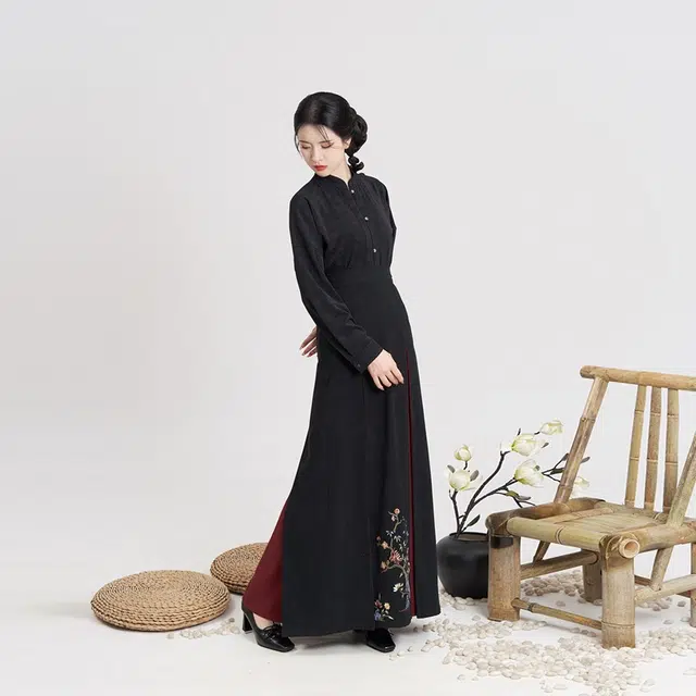 朝花锦蝶织造司原创宋制汉服灯芯绒对襟长袄立领衬衫女改良三裥裙