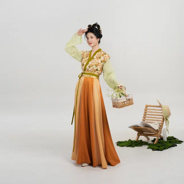 织造司 织造司[橘光满格]原创唐制唐褙子珍珠纱宽松直袖圆领衫八破裙汉服 女款