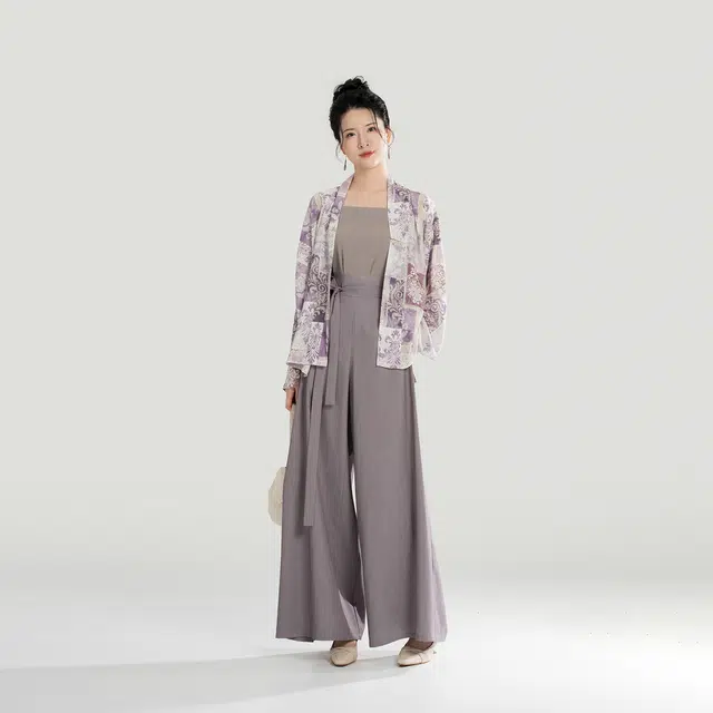 织造司 紫芸原创宋制宽松堆堆领飞机袖抹胸改良宋裤三件套汉服 女款