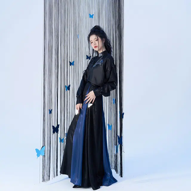织造司 原创唐制蝴蝶织金改良立领上衣唐褙子发光缎破裙汉服 女款