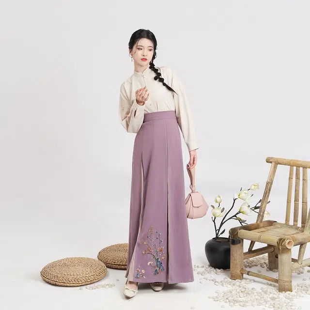朝花锦蝶织造司原创宋制汉服灯芯绒对襟长袄立领衬衫女改良三裥裙