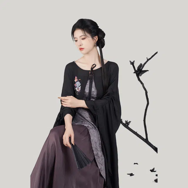 燕尾蝶经典黑色版织造司原创汉服新中式防嗮开衫国风禅意连衣裙女