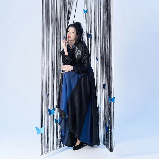 织造司 原创唐制蝴蝶织金改良立领上衣唐褙子发光缎破裙汉服 女款