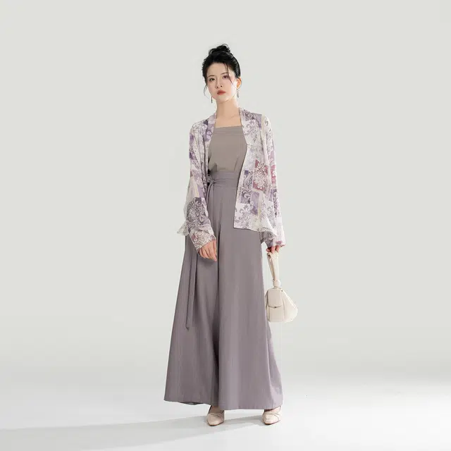 织造司 紫芸原创宋制宽松堆堆领飞机袖抹胸改良宋裤三件套汉服 女款