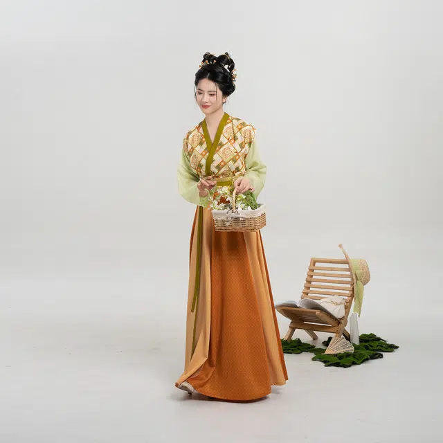 织造司 织造司[橘光满格]原创唐制唐褙子珍珠纱宽松直袖圆领衫八破裙汉服 女款