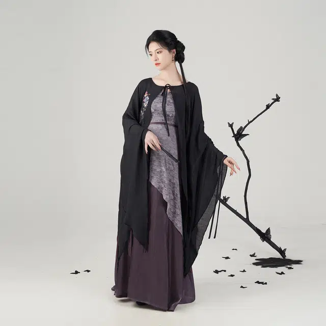 燕尾蝶经典黑色版织造司原创汉服新中式防嗮开衫国风禅意连衣裙女
