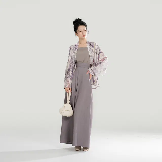 织造司 紫芸原创宋制宽松堆堆领飞机袖抹胸改良宋裤三件套汉服 女款