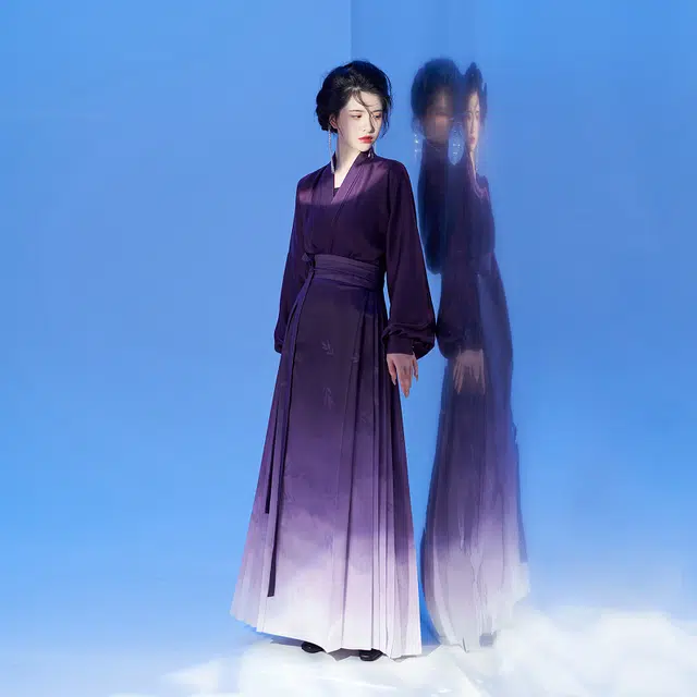 织造司 原创明制汉服改良国风汉元素飞机袖上衣黛紫渐变马面裙 女款