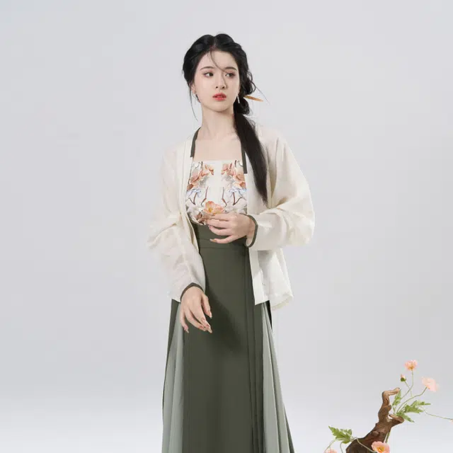 织造司苏扶原创宋制汉服飞机袖长袖短衫改良植物花卉绣花主腰三裥长裙夏季通勤