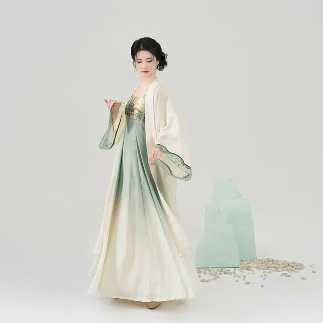 织造司 清透自然渐变水墨晕染刺绣新中式连衣裙汉服 女款